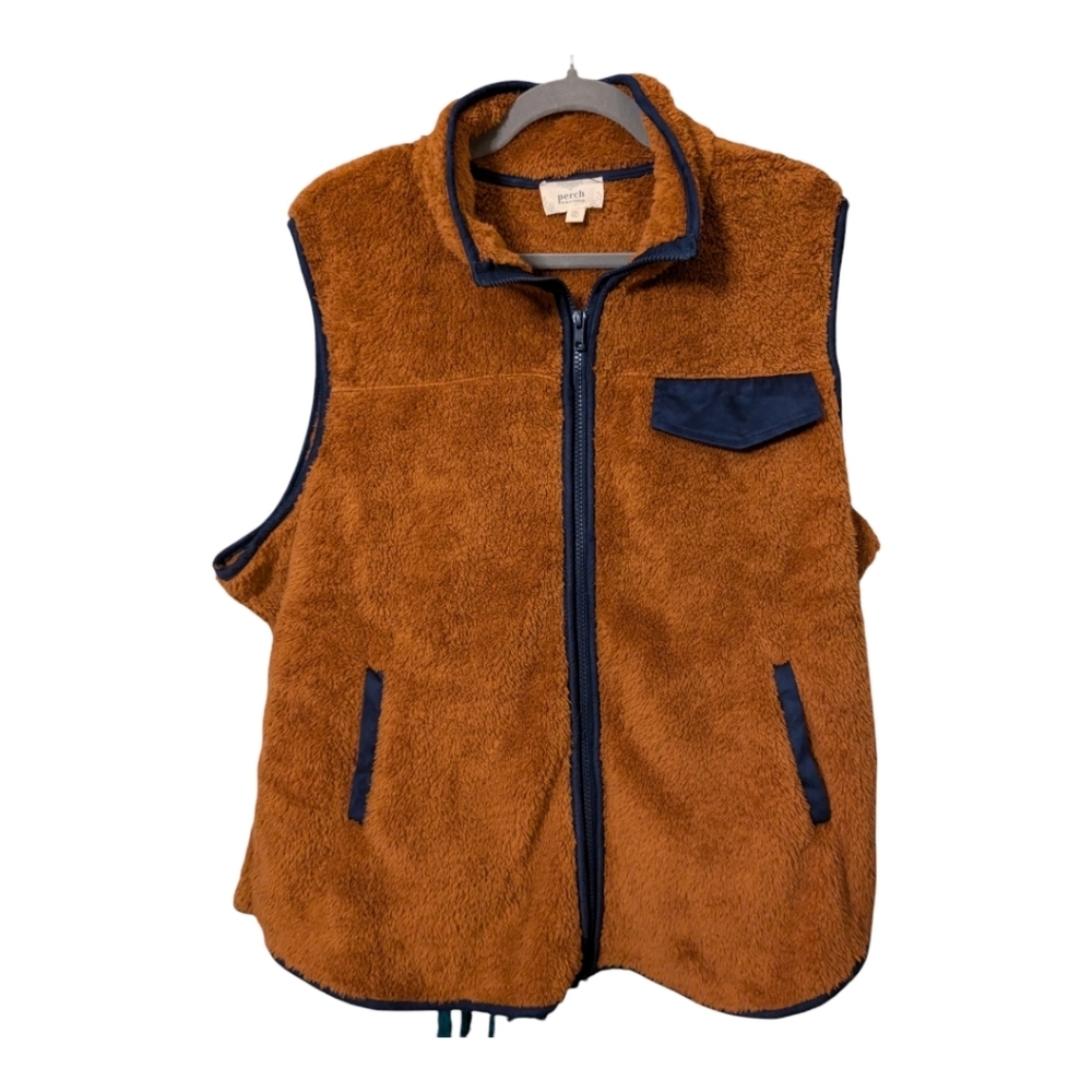 Blu Pepper Perch Faux Sherpa 2X Vest Brown and Navy NWOT